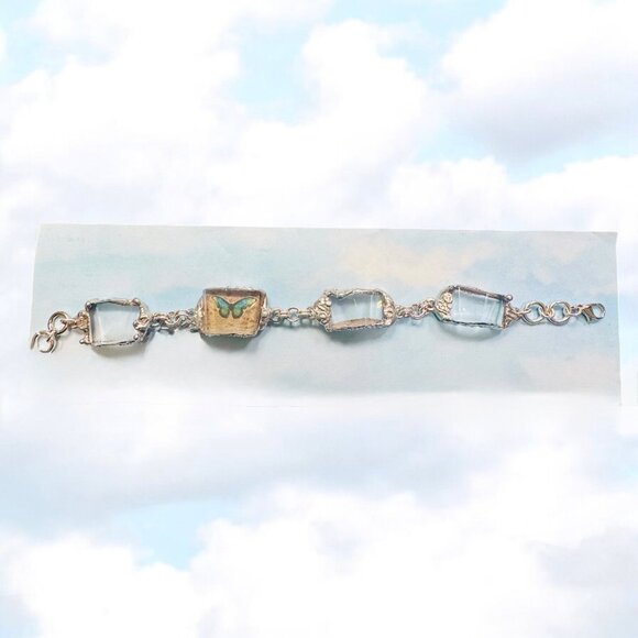 Artisan Bracelet W/ VNTG Anchor Hocking Lead Crystal Glass & Silver Blend Bezels - Picture 12 of 17